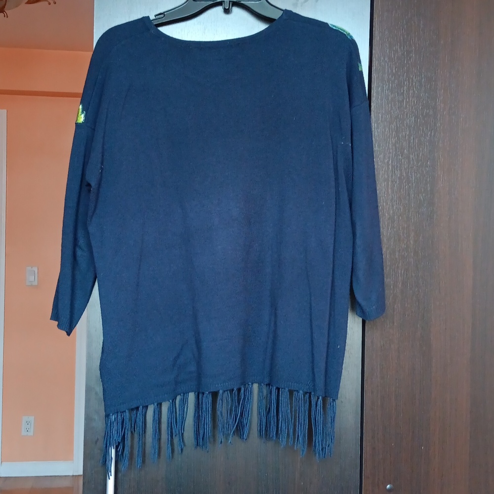 Desigual Yovana Navy Floral Sweater with Tassel Fringe - Picture 6 of 8